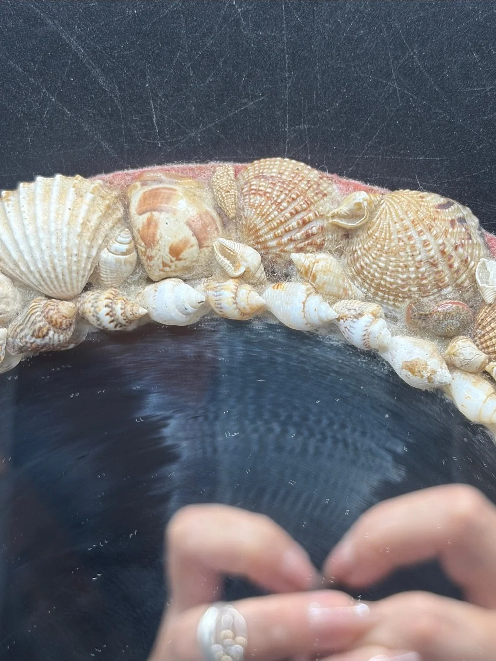 Vintage Handmade Seashell Boho Mid Century Coastal Mermaid Round Shell Mirror